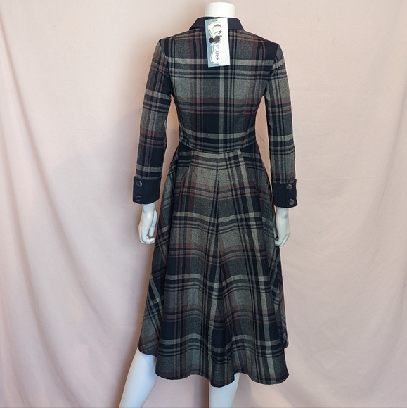 Miss Candyfloss Christa-Lee Navy Plaid Midi Dress with Pockets - Picture 5 of 14